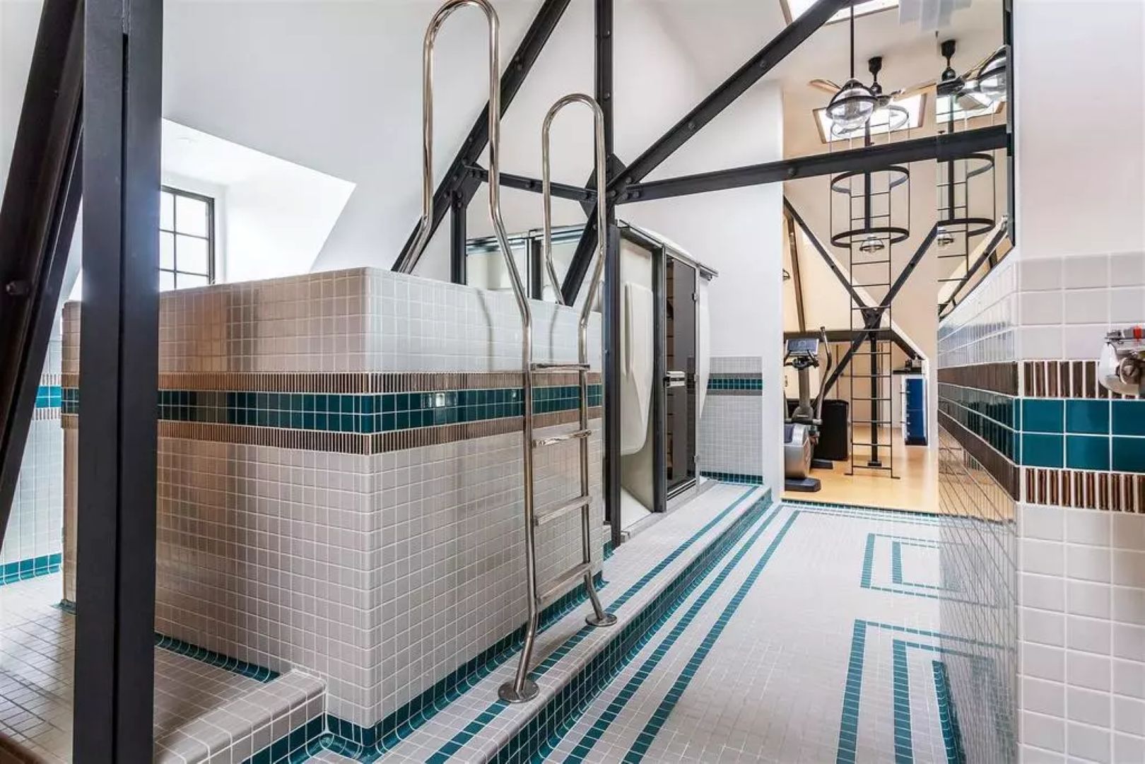 A 1930s, tiled leisure suite with steam room, flotation tank and gym. 